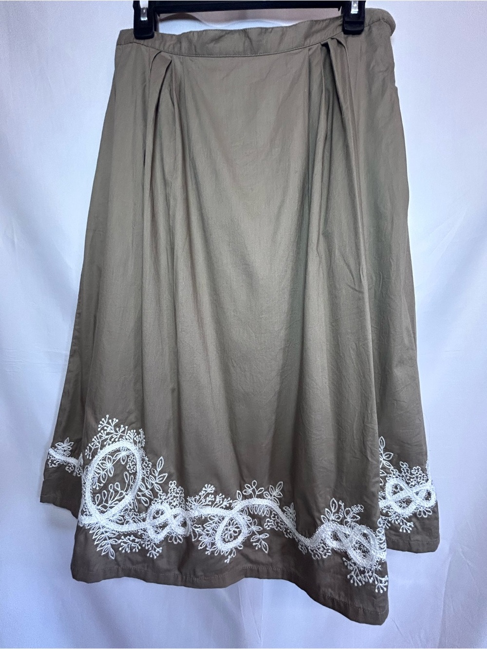 Coldwater Creek Tan A-Line Skirt with White Embroidery